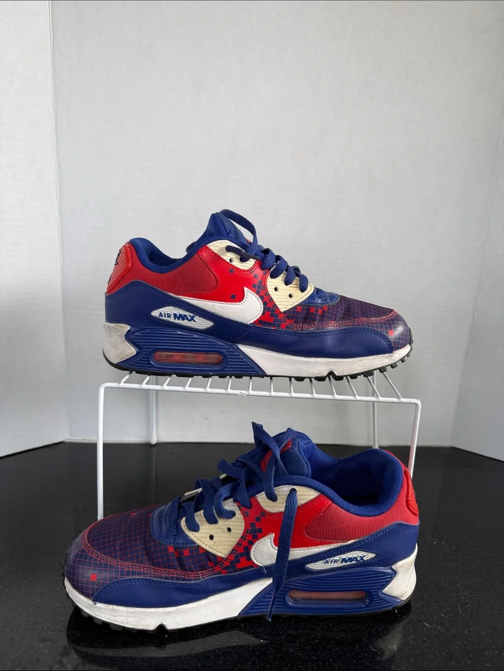 Nike Air Max 90 Premium Mesh GS Boys Size 7Y Deep Royal Blue Light Crimson